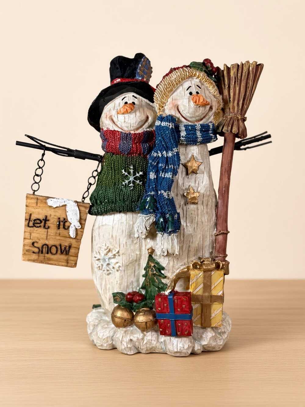 Vintage Resin Snowman Couple Figurine Large 10.5in Wall Decor
